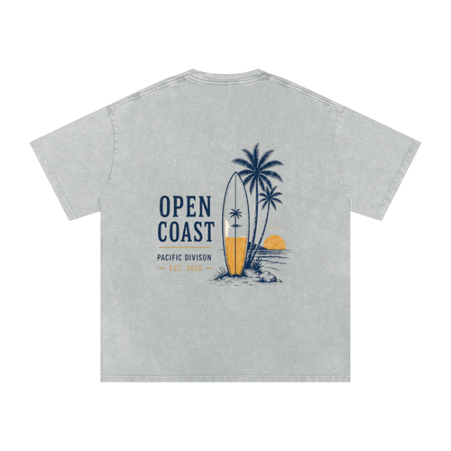 Open Coast Arch Logo Snow Wash Tee — Light Gray