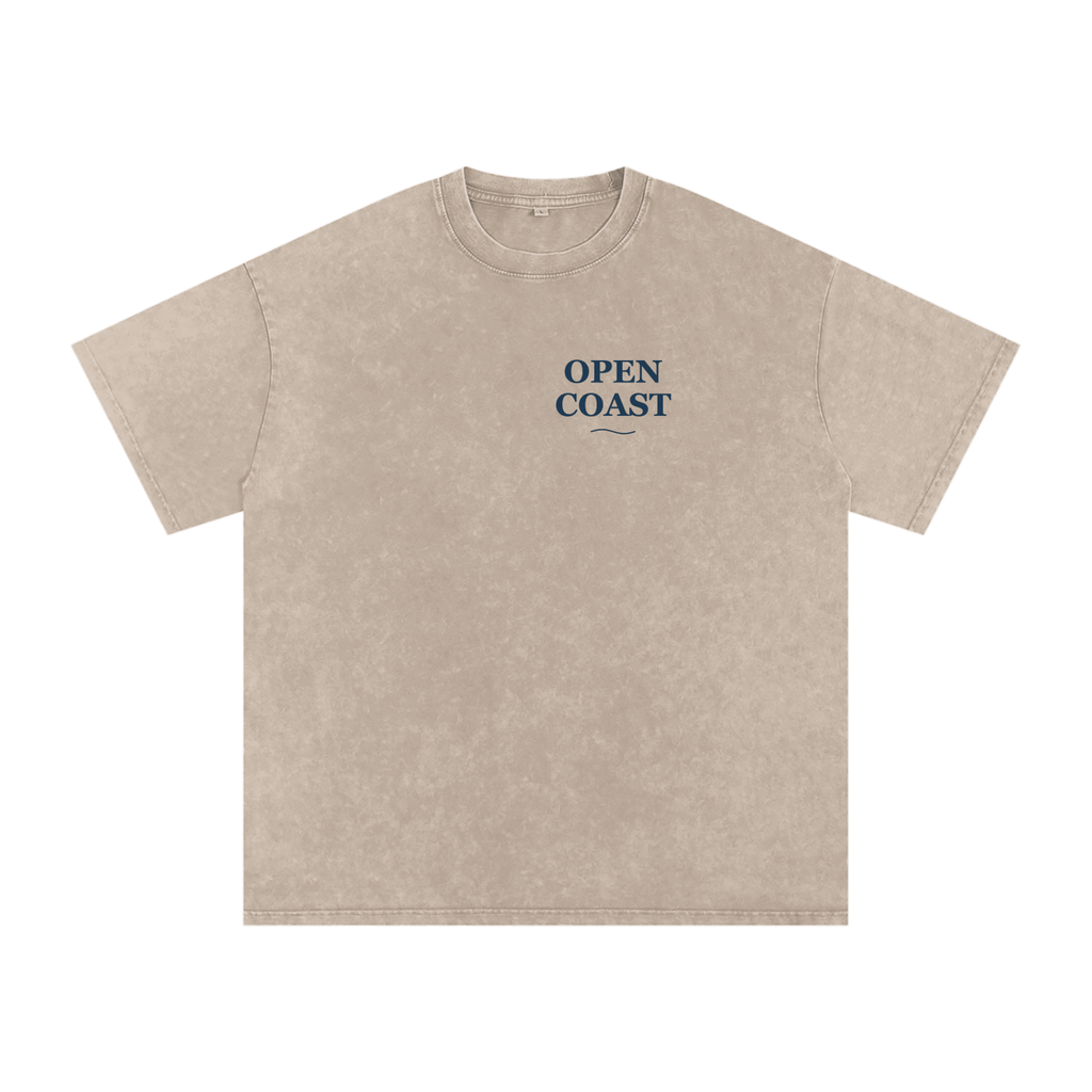 Open Coast Fine Line Graphic Snow Wash Tee — Khaki Ash