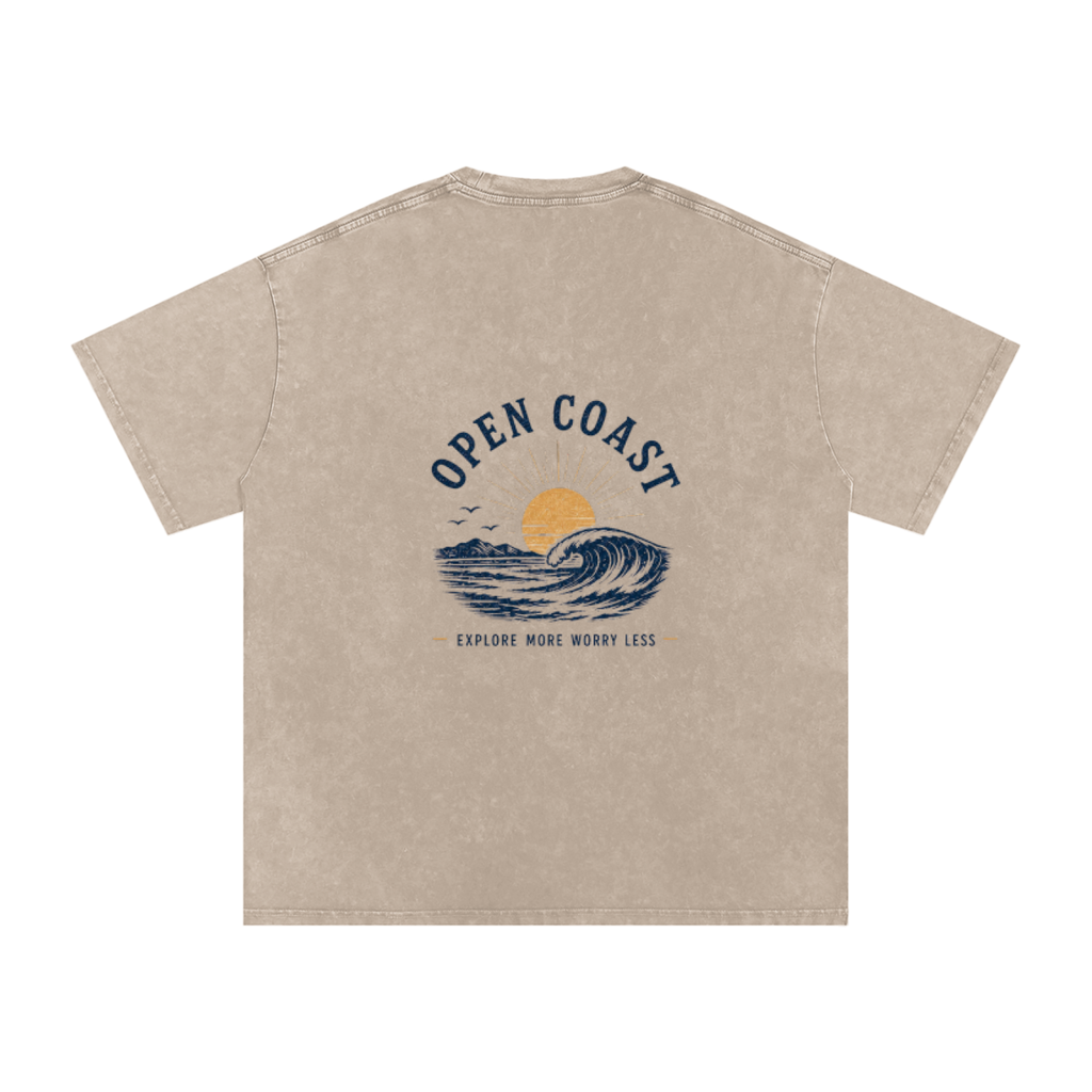 Open Coast Fine Line Graphic Snow Wash Tee — Khaki Ash