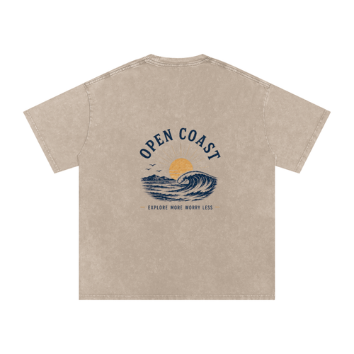 Open Coast Fine Line Graphic Snow Wash Tee — Khaki Ash